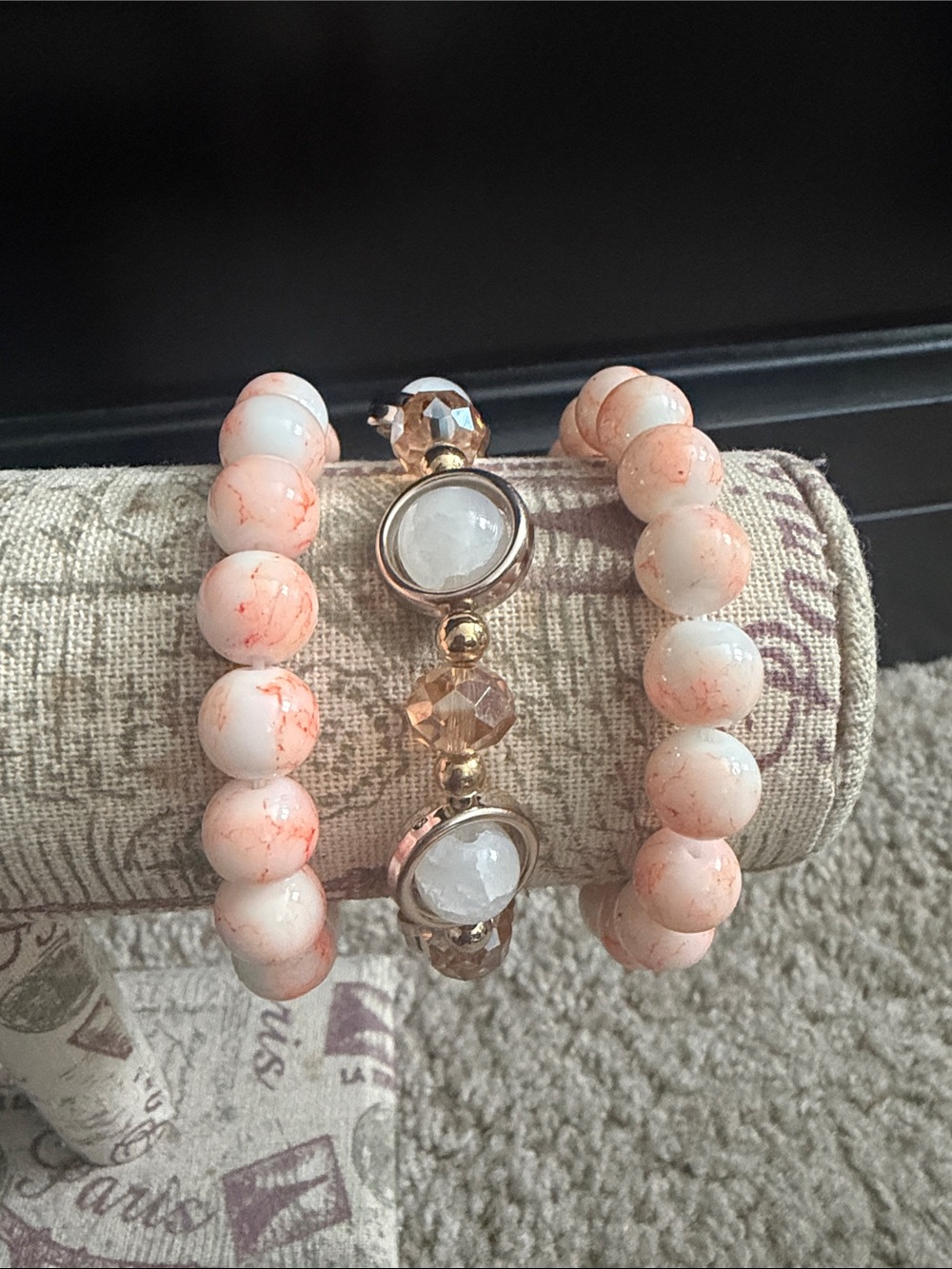 Peach Glass Beaded Stretch Bracelet Set